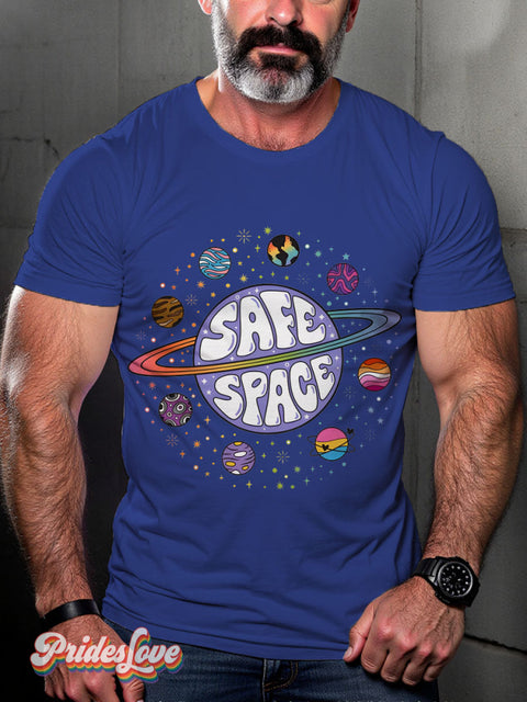 Lgbtq Support Rainbow Safe Space Pride Gay Print T-Shirt Royalblue / S