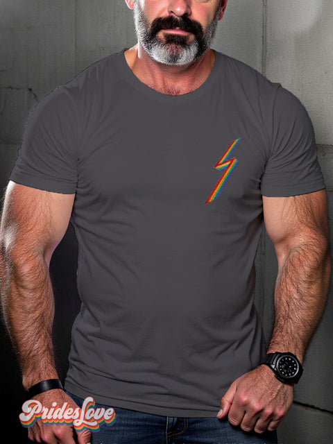 Lightning Rainbow Pride LGBTQ Gay Print T-shirt Gray / S