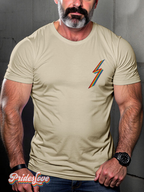 Lightning Rainbow Pride LGBTQ Gay Print T-shirt Sand / S