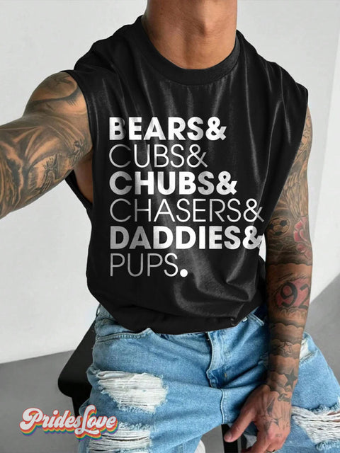Lnclusive Bear Celebrating Daddies Cubs Rainbow Lgbtq Gay Print Men’s Wide Shoulder Vest Colorful
