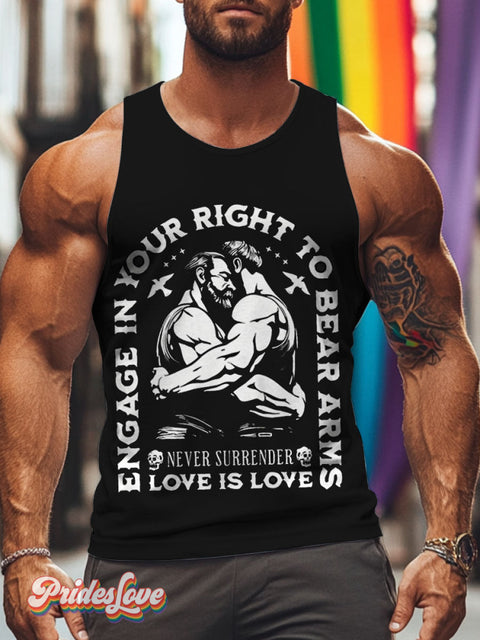 Love Is Lgbt Rainbow Gay Embrace Print Men’s Tank Top
