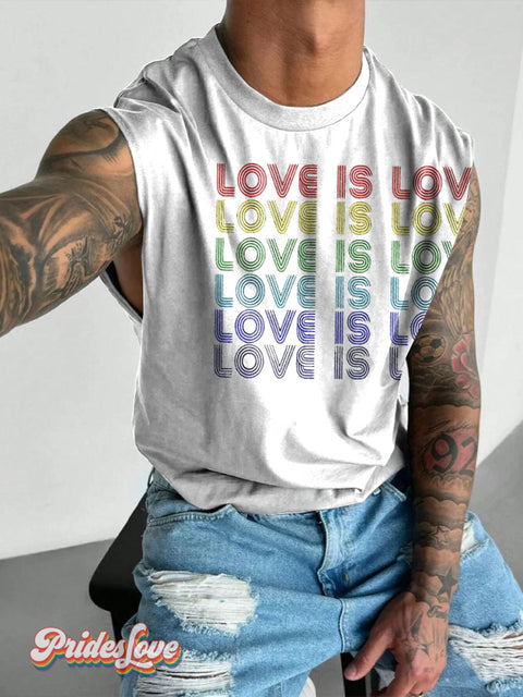 LOVE IS LOVE Pride Rainbow LGBTQ Gay Print Men’s Wide Shoulder Vest Multicolor / S