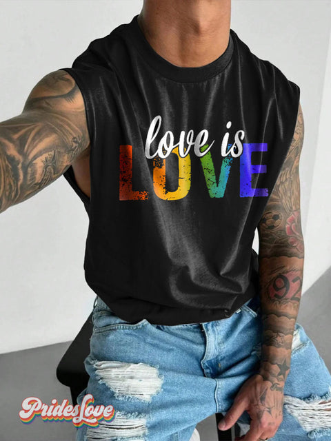 Love Is Love Rainbow Lgbtq Gay Print Men’s Wide Shoulder Vest Colorful / S