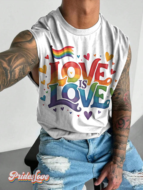 Love is Love Rainbow LGBTQ Support Gay Print Men’s Wide Shoulder Vest Multicolor / S