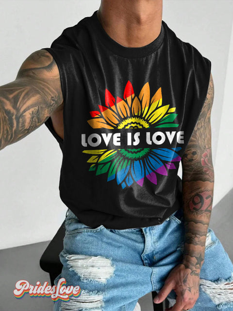 Love Is Love Sunflower Rainbow Lgbtq Gay Print Men’s Wide Shoulder Vest Colorful / S