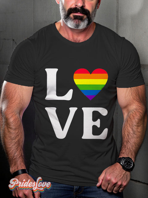 Love Rainbow Heart LGBTQ Gay Print T-shirt Black / S