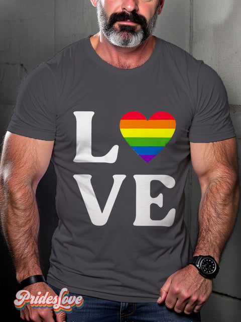 Love Rainbow Heart LGBTQ Gay Print T-shirt Gray / S
