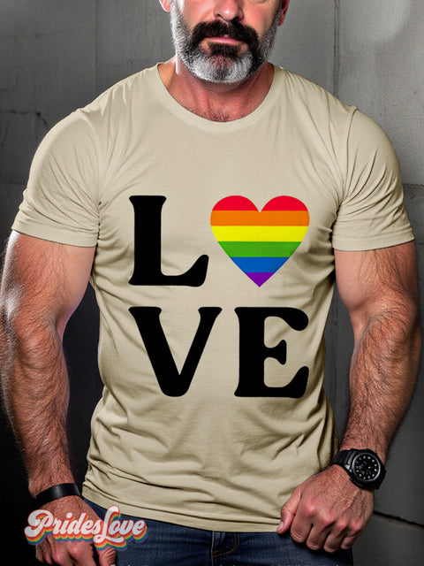 Love Rainbow Heart LGBTQ Gay Print T-shirt Sand / S