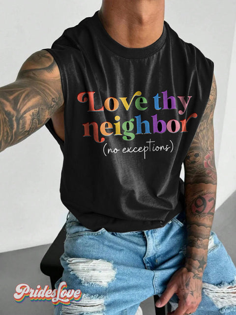 Love Thy Neighbotr No Exceptions Rainbow Lgbtq Gay Print Men’s Wide Shoulder Vest Colorful / S