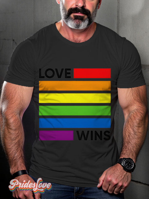 Love Wins Pride Lgbt Rainbow Gay Art Print T-Shirt Black / S