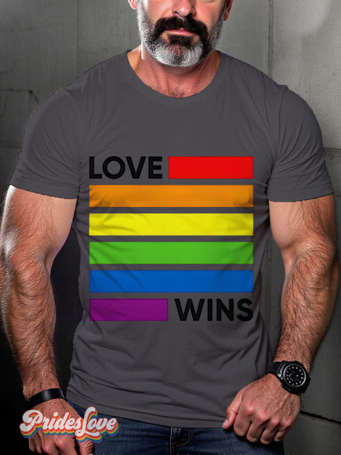 Love Wins Pride Lgbt Rainbow Gay Art Print T-Shirt Gray / S
