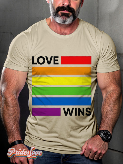 Love Wins Pride Lgbt Rainbow Gay Art Print T-Shirt Sand / S