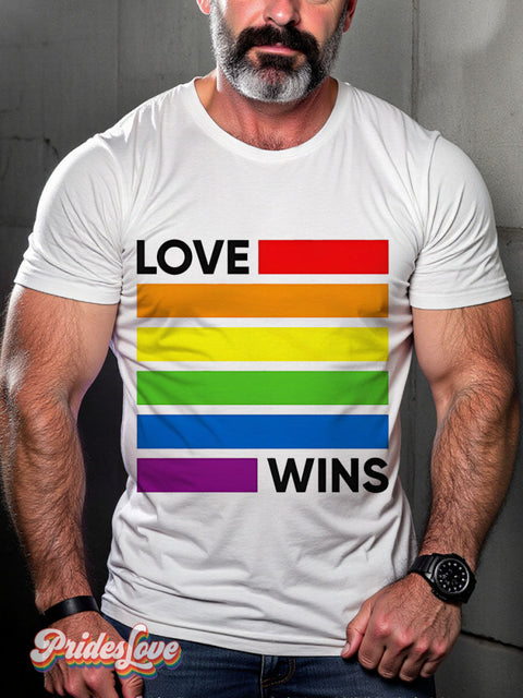 Love Wins Pride Lgbt Rainbow Gay Art Print T-Shirt White / S
