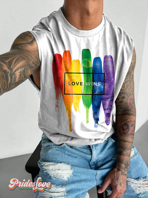 Love Wins Rainbow LGBTQ Gay Print Men’s Wide Shoulder Vest Multicolor / S