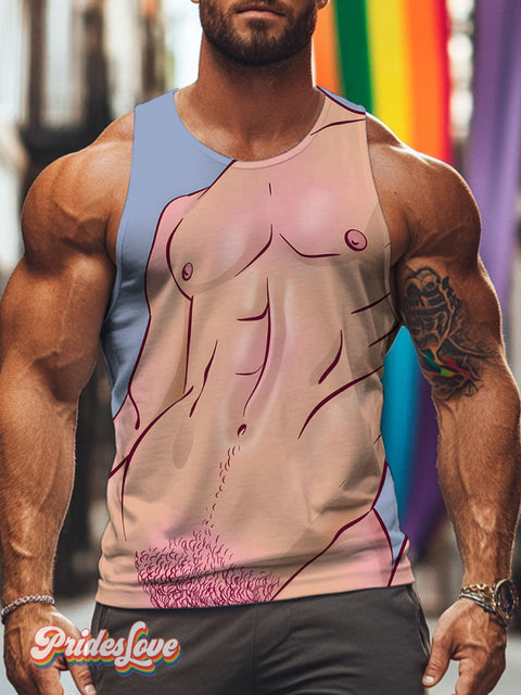 Male Bodies Chest and abs Naked torso Rainbow LGBTQ Gay Print Men’s Tank Top Multicolor / S