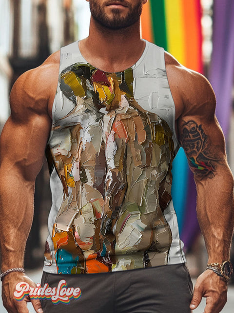 Male Bodies Gay Art Men Body Rainbow LGBTQ Print Men’s Tank Top Multicolor / S