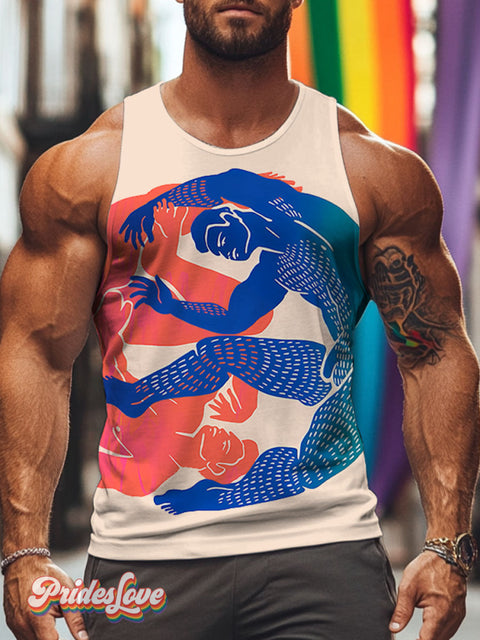 Male Body Interlace Rainbow LGBTQ Gay Print Men’s Tank Top Multicolor / S