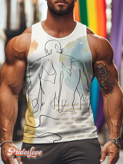 Male Body Muscular Man Rainbow LGBTQ Gay Print Men’s Tank Top Multicolor / S