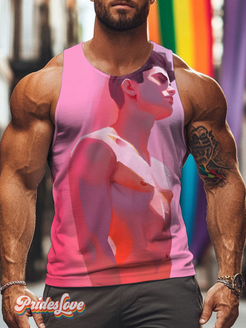 Male body nude from behind Rainbow LGBTQ Gay Print Men’s Tank Top Multicolor / S