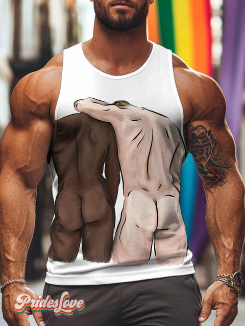 Male Figure Gay Art Rainbow LGBTQ Print Men’s Tank Top Multicolor / S