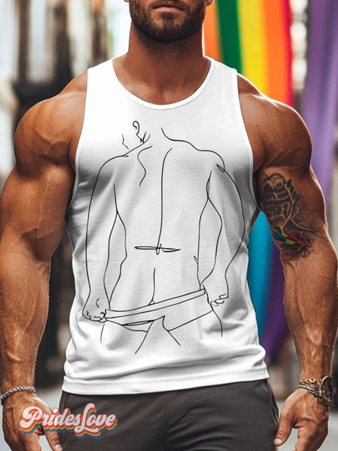 Male Line Art Rainbow LGBTQ Gay Print Men’s Tank Top Multicolor / S