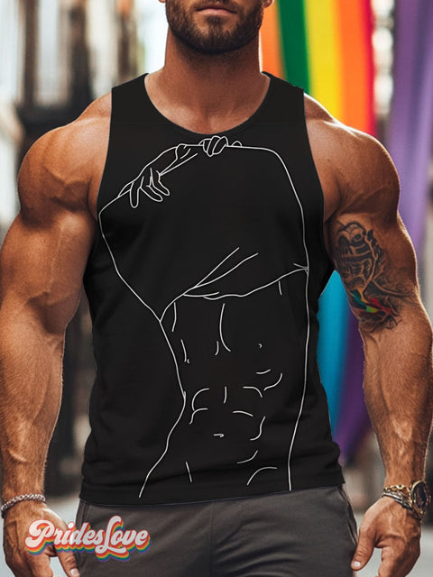 Male Line Art Rainbow LGBTQ Gay Print Men’s Tank Top Multicolor / S