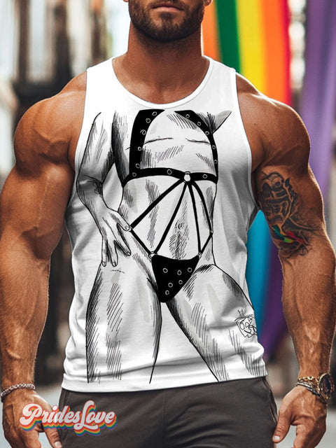 Male Nudity Underwear Rainbow LGBTQ Gay Print Men’s Tank Top Multicolor / S