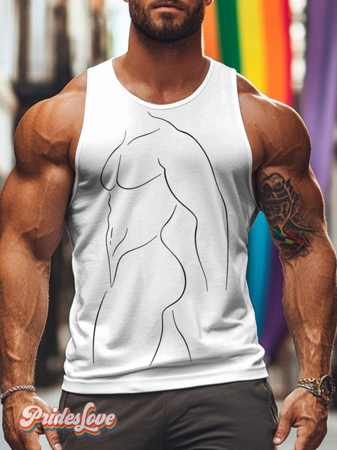 Man Line Art Rainbow LGBTQ Gay Print Men’s Tank Top Multicolor / S