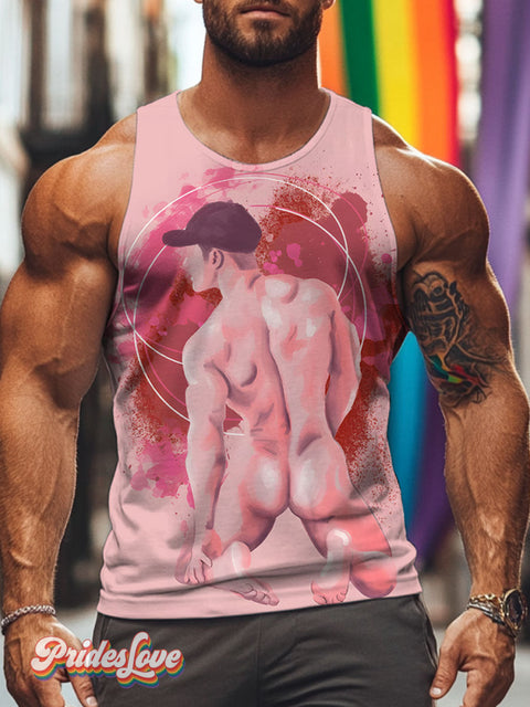 Man nude back pink Rainbow LGBTQ Gay Print Men’s Tank Top Multicolor / S