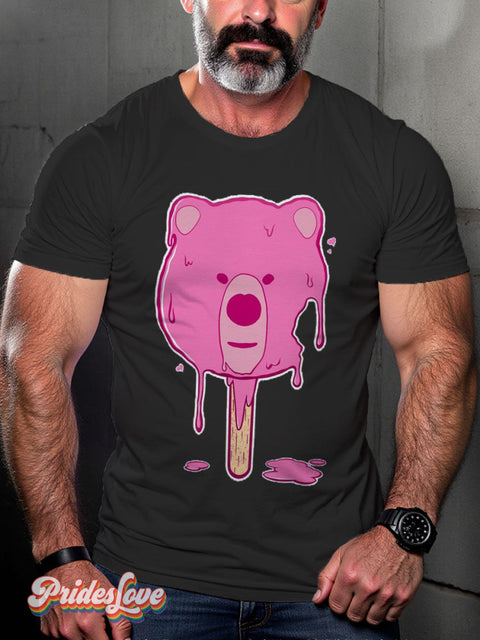 Melting Bear Ice Cream LGBTQ Gay Print T-shirt Black / S