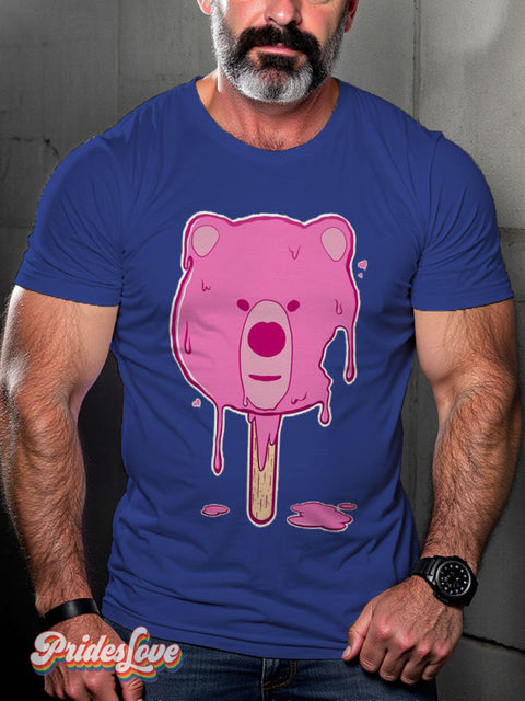 Melting Bear Ice Cream LGBTQ Gay Print T-shirt Blue / S