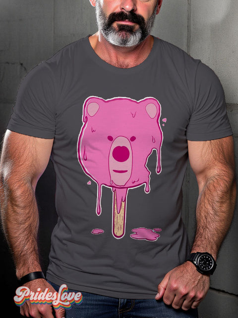 Melting Bear Ice Cream LGBTQ Gay Print T-shirt Gray / S