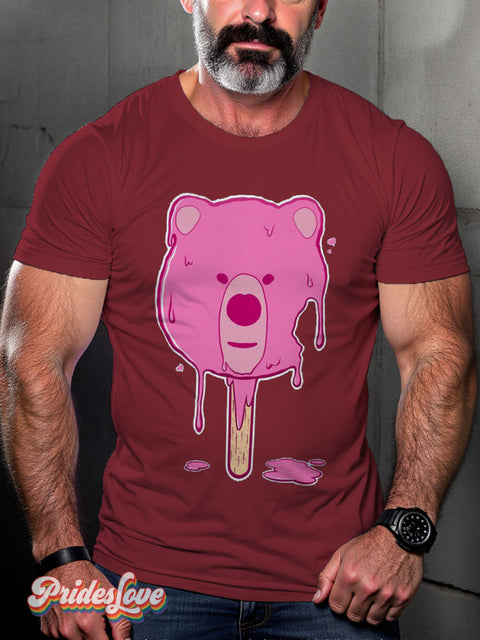 Melting Bear Ice Cream LGBTQ Gay Print T-shirt Maroon / S