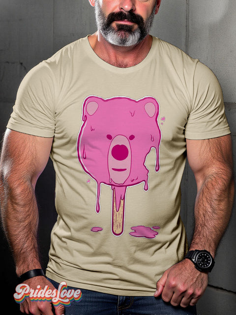 Melting Bear Ice Cream LGBTQ Gay Print T-shirt Sand / S