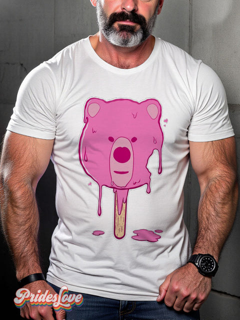 Melting Bear Ice Cream LGBTQ Gay Print T-shirt White / S