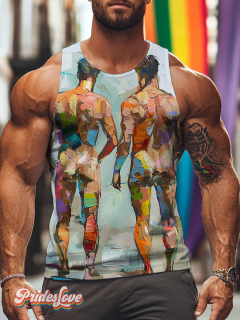 Men Bodies Oil Rainbow LGBTQ Gay Print Men’s Tank Top Multicolor / S