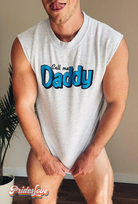 Men Gay Call Me Daddy Slogan Blue LGBT Printed Wide Shoulder Vest Multicolor / S