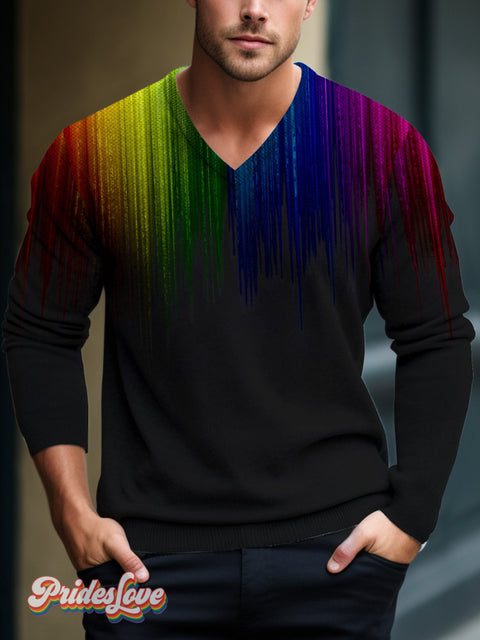 Men Multicolor Gradient Art Casual Print V-Neck Lnit Long Sleeve Knit Sweater Multicolor / S