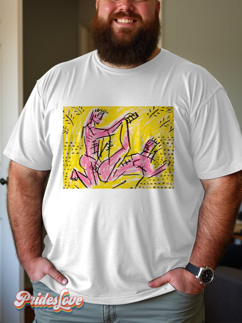 Men Retro Gay Abstract Sex Sticker Crayon Lgbt Print Men’s T-Shirt Multicolor / S