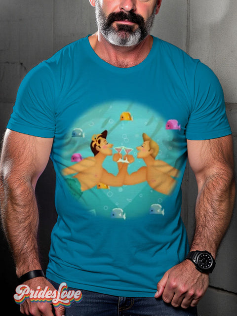 Men’s A Little Gay Under The Sea Celebration Casual Print T-Shirt Multicolor / S