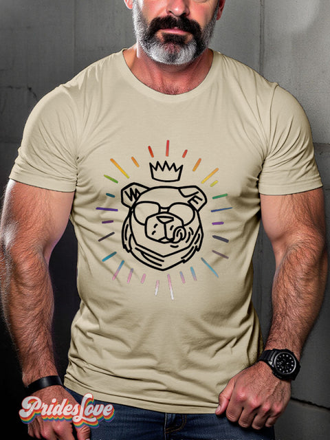 Men’s Bear King Gay Pride Rainbow Casual Print T-Shirt