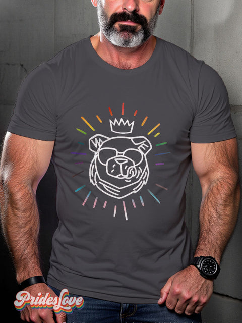 Men’s Bear King Gay Pride Rainbow Casual Print T-Shirt