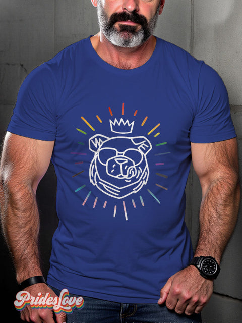 Men’s Bear King Gay Pride Rainbow Casual Print T-Shirt