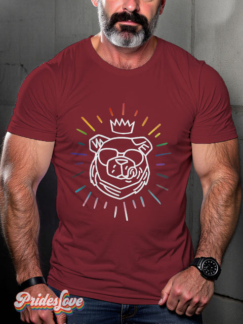 Men’s Bear King Gay Pride Rainbow Casual Print T-Shirt