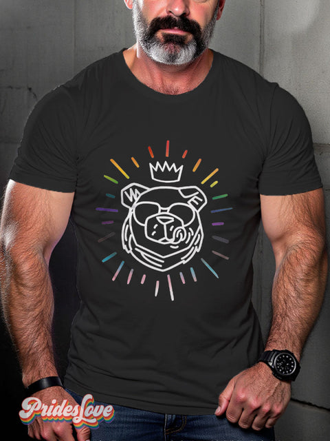 Men’s Bear King Gay Pride Rainbow Casual Print T-Shirt