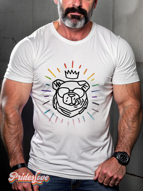 Men’s Bear King Gay Pride Rainbow Casual Print T-Shirt