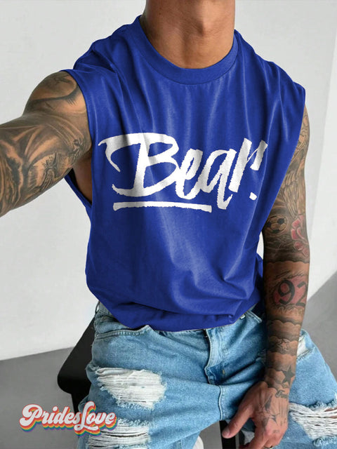 Men’s Bear Red Pride LGBT Gay Print Wide Shoulder Vest Blue / S