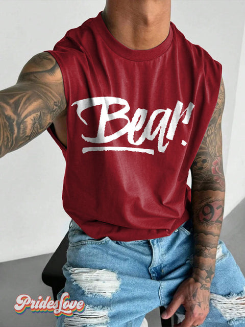 Men’s Bear Red Pride LGBT Gay Print Wide Shoulder Vest Maroon / S