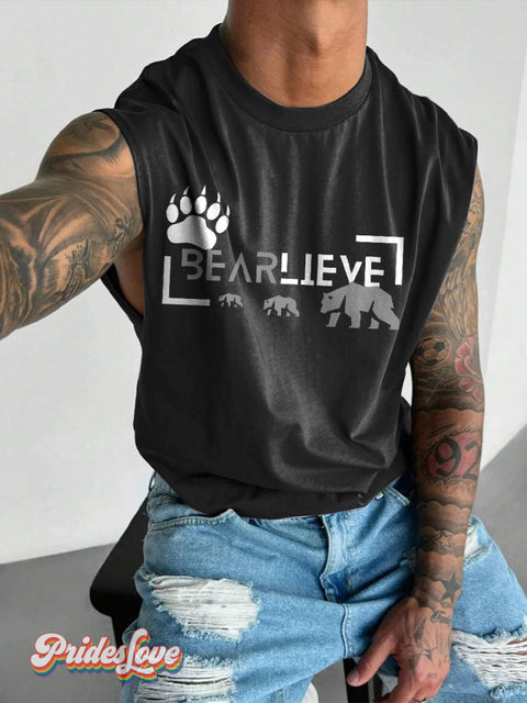 Men’s Bearlieve Bear Claw Paw Pride LGBT Gay Print Wide Shoulder Vest Black / S