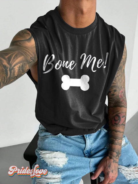 Men’s Bone Me LGBT Pup Pride LGBT Gay Print Wide Shoulder Vest Black / S
